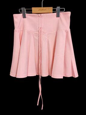 Avidlove Pink High Waist Drawstring Skater Mini Skirt Size Small